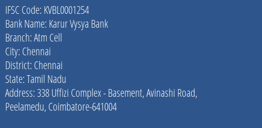 Karur Vysya Bank Atm Cell Branch IFSC Code