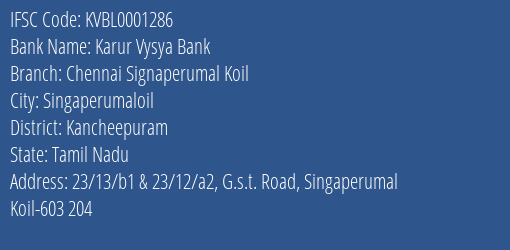 Karur Vysya Bank Chennai Signaperumal Koil Branch IFSC Code