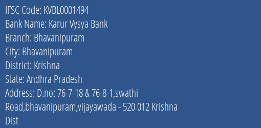 Karur Vysya Bank Bhavanipuram Branch Krishna IFSC Code KVBL0001494