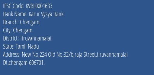Karur Vysya Bank Chengam Branch IFSC Code
