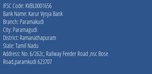 Karur Vysya Bank Paramakudi Branch Ramanathapuram IFSC Code KVBL0001656