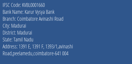 Karur Vysya Bank Coimbatore Avinashi Road Branch IFSC Code