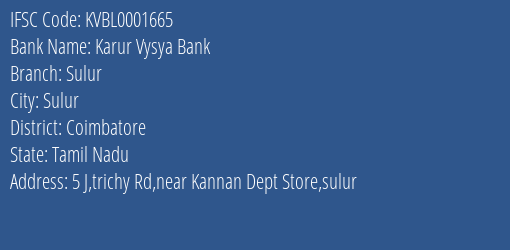 Karur Vysya Bank Sulur Branch IFSC Code