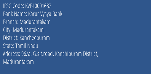 Karur Vysya Bank Madurantakam Branch IFSC Code