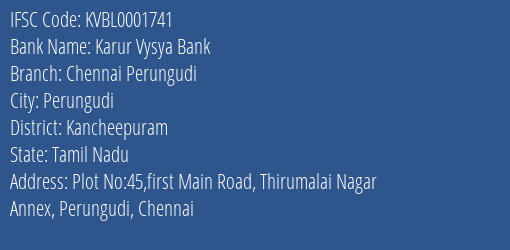 Karur Vysya Bank Chennai Perungudi Branch IFSC Code