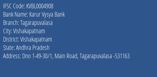 Karur Vysya Bank Tagarapuvalasa Branch Vishakapatnam IFSC Code KVBL0004908