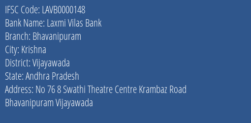 Laxmi Vilas Bank Bhavanipuram Branch, Branch Code 000148 & IFSC Code LAVB0000148