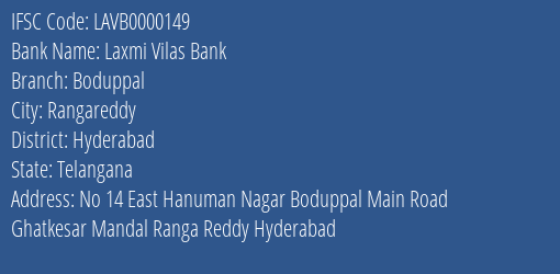 Laxmi Vilas Bank Boduppal Branch IFSC Code