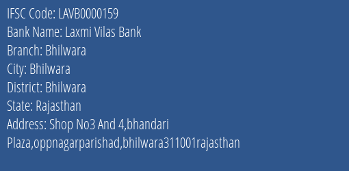 Laxmi Vilas Bank Bhilwara Branch Bhilwara IFSC Code LAVB0000159
