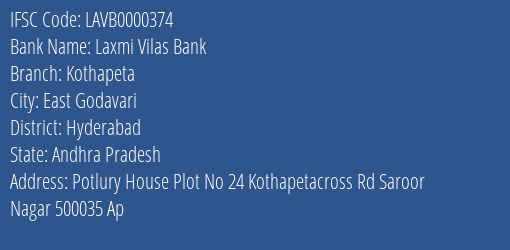 Laxmi Vilas Bank Kothapeta Branch IFSC Code