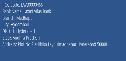 Laxmi Vilas Bank Madhapur Branch IFSC Code