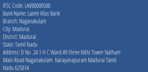 Laxmi Vilas Bank Naganakulam Branch IFSC Code