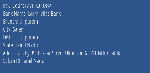 Laxmi Vilas Bank Ulipuram Branch IFSC Code