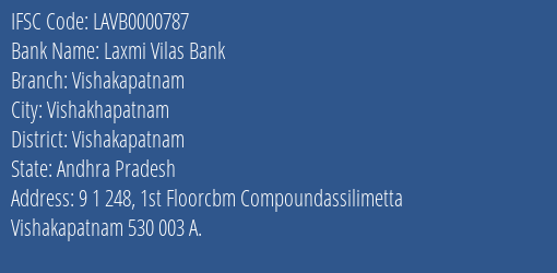 Laxmi Vilas Bank Vishakapatnam Branch, Branch Code 000787 & IFSC Code LAVB0000787