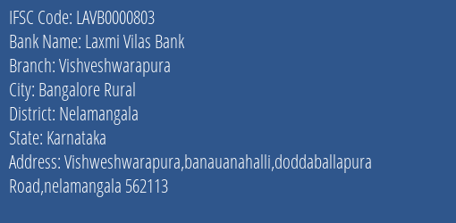 Laxmi Vilas Bank Vishveshwarapura Branch Nelamangala IFSC Code LAVB0000803