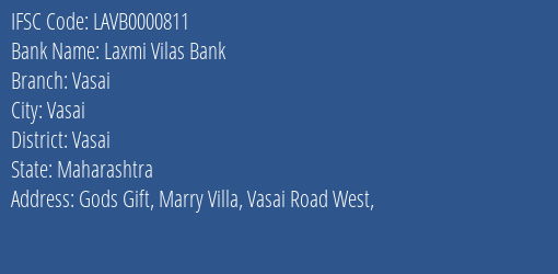 Laxmi Vilas Bank Vasai Branch, Branch Code 000811 & IFSC Code LAVB0000811