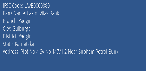 Laxmi Vilas Bank Yadgir Branch IFSC Code