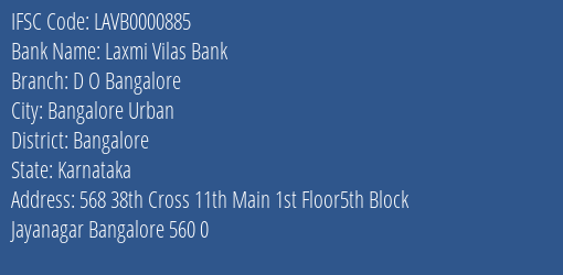 Laxmi Vilas Bank D O Bangalore Branch IFSC Code