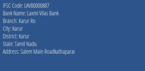 Laxmi Vilas Bank Karur Ro Branch IFSC Code