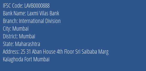 Laxmi Vilas Bank International Division Branch IFSC Code