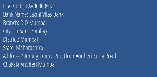 Laxmi Vilas Bank D O Mumbai Branch IFSC Code