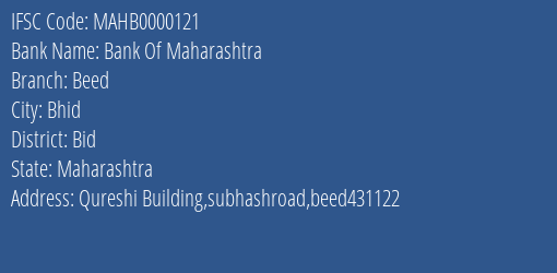 Bank Of Maharashtra Beed Branch Bid IFSC Code MAHB0000121