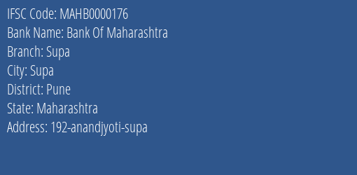 Bank Of Maharashtra Supa Branch Pune IFSC Code MAHB0000176