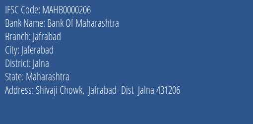 Bank Of Maharashtra Jafrabad Branch Jalna IFSC Code MAHB0000206