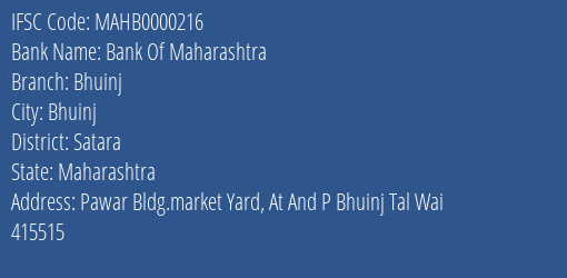 Bank Of Maharashtra Bhuinj Branch Satara IFSC Code MAHB0000216