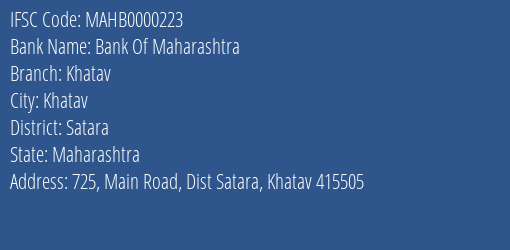 Bank Of Maharashtra Khatav Branch Satara IFSC Code MAHB0000223
