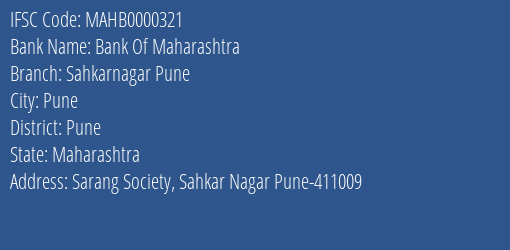 Bank Of Maharashtra Sahkarnagar Pune Branch Pune IFSC Code MAHB0000321