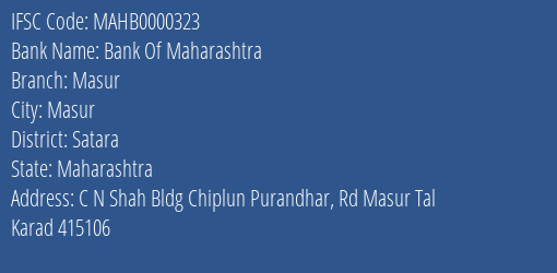 Bank Of Maharashtra Masur Branch Satara IFSC Code MAHB0000323