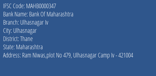 Bank Of Maharashtra Ulhasnagar Iv Branch Thane IFSC Code MAHB0000347