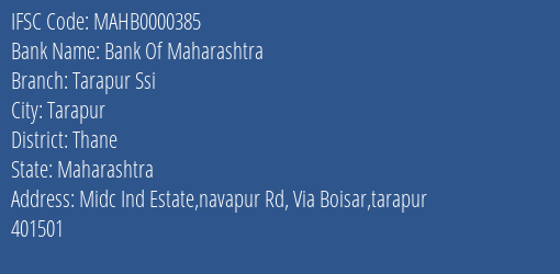 Bank Of Maharashtra Tarapur Ssi Branch Thane IFSC Code MAHB0000385
