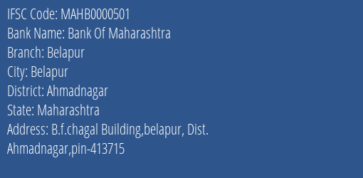 Bank Of Maharashtra Belapur Branch Ahmadnagar IFSC Code MAHB0000501