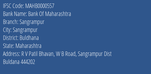 Bank Of Maharashtra Sangrampur Branch Buldhana IFSC Code MAHB0000557