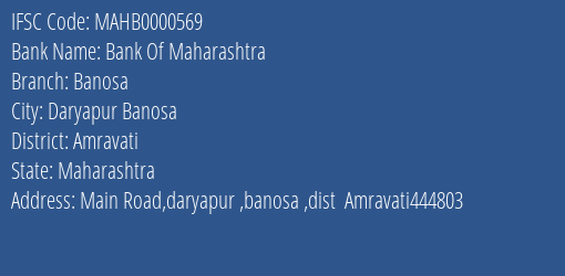Bank Of Maharashtra Banosa Branch Amravati IFSC Code MAHB0000569
