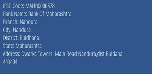 Bank Of Maharashtra Nandura Branch Buldhana IFSC Code MAHB0000578