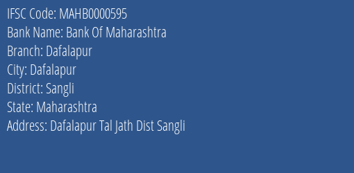 Bank Of Maharashtra Dafalapur Branch, Branch Code 000595 & IFSC Code MAHB0000595