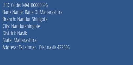 Bank Of Maharashtra Nandur Shingote Branch Nasik IFSC Code MAHB0000596