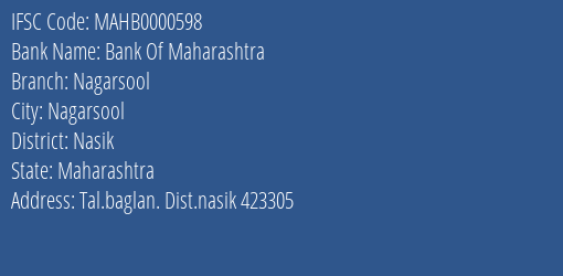 Bank Of Maharashtra Nagarsool Branch Nasik IFSC Code MAHB0000598