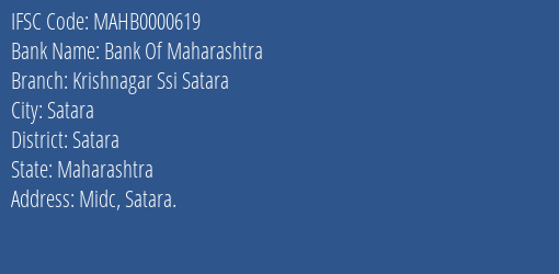 Bank Of Maharashtra Krishnagar Ssi Satara Branch Satara IFSC Code MAHB0000619