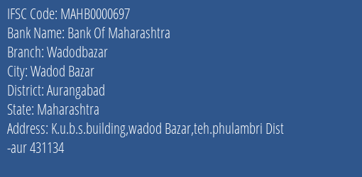 Bank Of Maharashtra Wadodbazar Branch Aurangabad IFSC Code MAHB0000697
