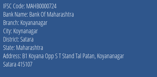 Bank Of Maharashtra Koyananagar Branch Satara IFSC Code MAHB0000724