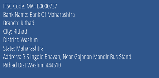 Bank Of Maharashtra Rithad Branch Washim IFSC Code MAHB0000737