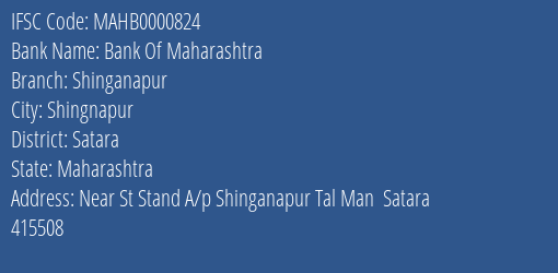 Bank Of Maharashtra Shinganapur Branch Satara IFSC Code MAHB0000824