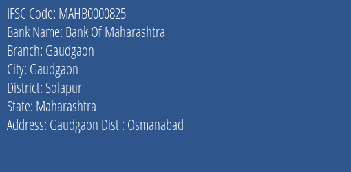 Bank Of Maharashtra Gaudgaon Branch Solapur IFSC Code MAHB0000825