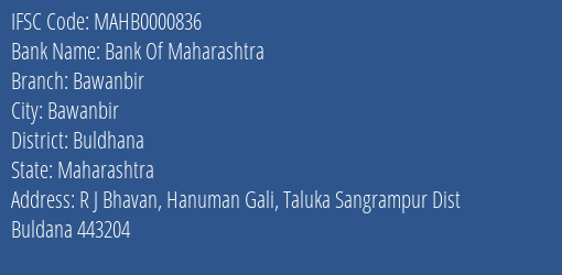 Bank Of Maharashtra Bawanbir Branch Buldhana IFSC Code MAHB0000836
