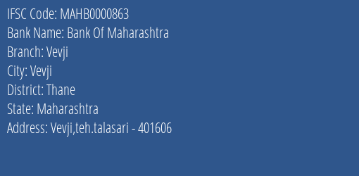 Bank Of Maharashtra Vevji Branch Thane IFSC Code MAHB0000863