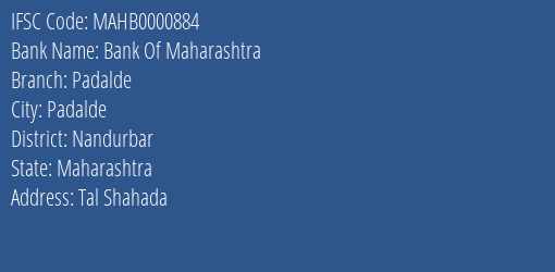 Bank Of Maharashtra Padalde Branch Nandurbar IFSC Code MAHB0000884